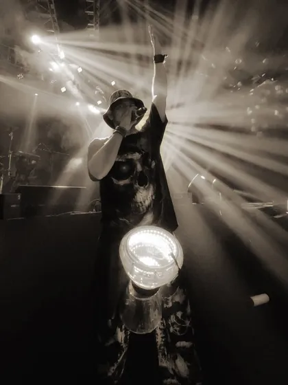 A moment captured in Hyderabad. Under the spotlight with my LED drum, this is me in my element, commanding the stage and feeding off the crowd's energy. This is the artist, the performer, the madness.