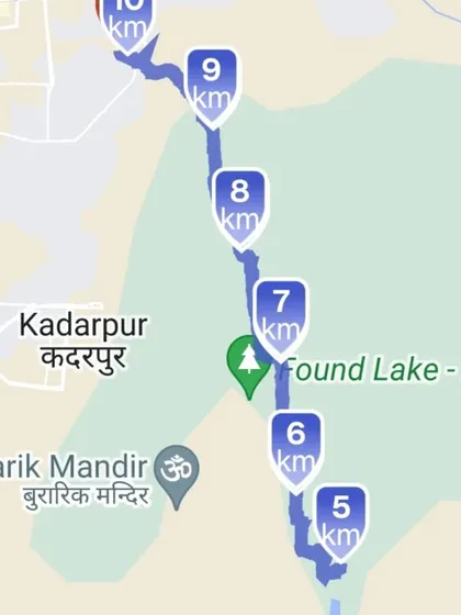 A map showing a 10km trail run route near Kadarpur, Gurgaon. We explore the best local trails for our training runs.