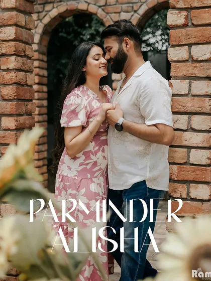 A romantic close-up of a couple framed by sunflowers and a brick archway. The soft light and their gentle expressions make this a beautiful and intimate pre-wedding portrait.