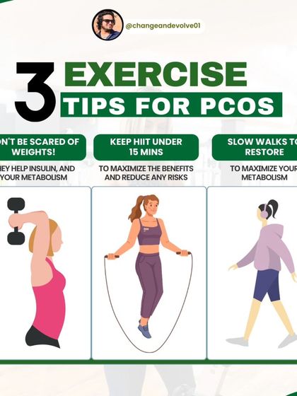 Here are three essential exercise tips for PCOS. Don't be scared of weights, keep HIIT sessions under 15 minutes, and take slow walks to restore and maximize your metabolism.