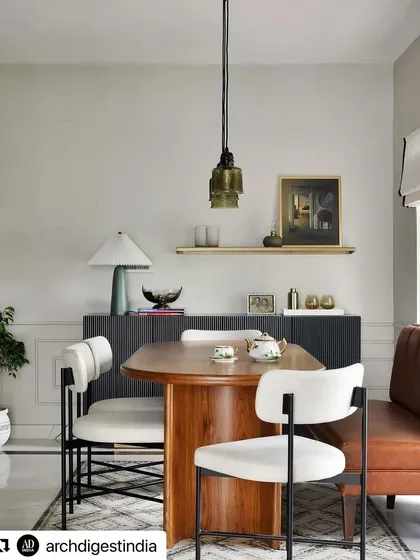 A full view of the dining setup in the Weespaces project, showing our sideboard, dining table, and chairs working in harmony.