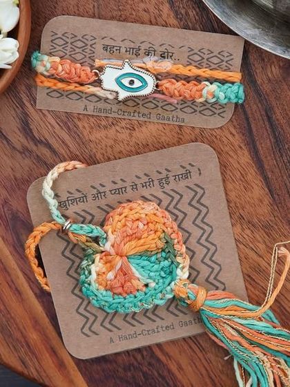 The orange and green Lumba and Rakhi set, beautifully packaged and ready for gifting.