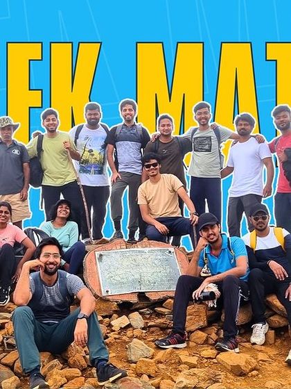 A "Trek Mates" graphic featuring a group on a rocky summit, celebrating their climb.