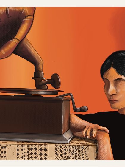 Inspired by Shyam Benegal's masterpiece 'Trikal'. I was struck by how every frame felt like a painting. This illustration captures a quiet moment with the gramophone, reflecting the film's themes of memory and the passage of time.