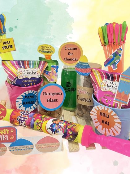 Our 'Rangeen Blast' Holi hampers for kids. These sets include colourful buckets, water balloons, pichkaris, and treats to make the festival of colours extra fun for the little ones.