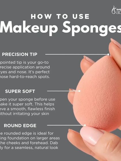 An infographic explaining how to properly use a makeup sponge. We provide our students with foundational knowledge on tools to ensure a flawless application every time.