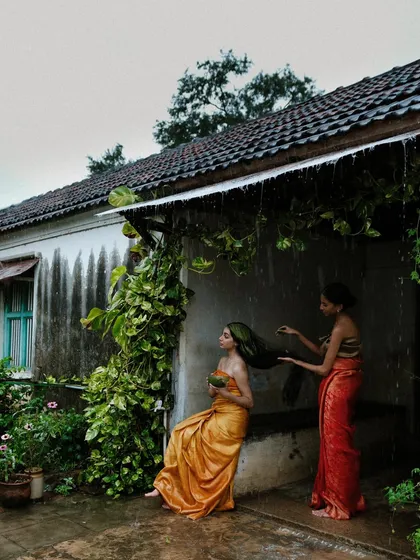 A behind the scenes shot from a beautiful, artistic photoshoot for a brand. The concept was centered around sisterhood and traditional rituals.