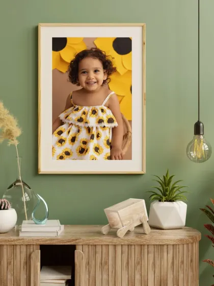 A framed portrait from the sunflower session, showing how these bright and happy photos can light up any room in your home.