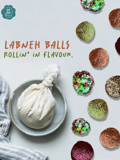 Meet my freshly made Labneh Balls, rolling in flavor. I hand-roll creamy, tangy labneh in a variety of coatings like za'atar, cranberry, and herbs for a beautiful and delicious bite-sized snack.
