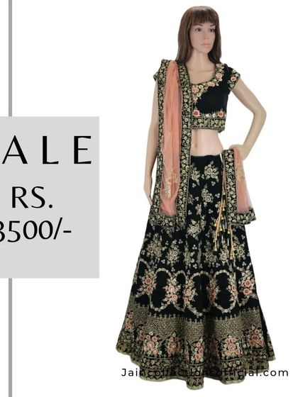 Another beautiful black lehenga with floral embroidery, available to buy for just Rs. 3500.
