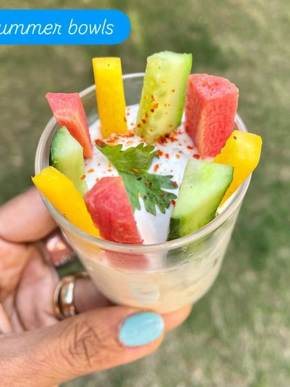 This is my favorite summer cup. Fresh, crunchy vegetable sticks dipped in spiced Greek yogurt. It's a satiating snack that's full of protein, healthy fats, and hydration.