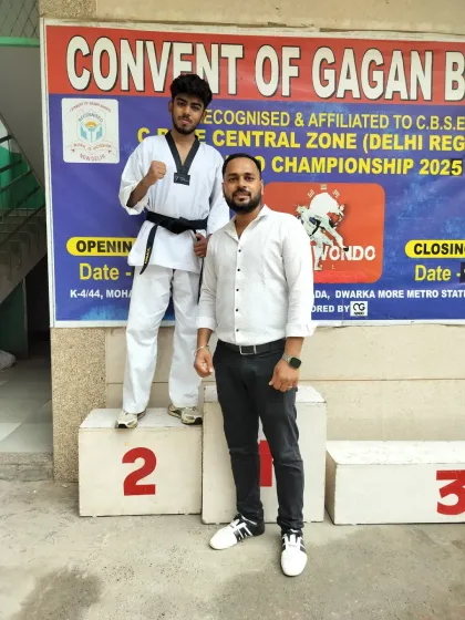 Posing with our silver medalist at the CBSE Central Zone Championship. We are proud to coach students who excel in school-level sports.