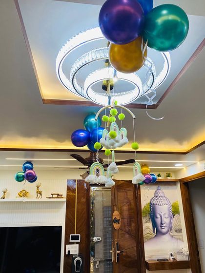 Another view of the ceiling decor, showing how a few strategically placed balloons can add a celebratory feel to the entire room.
