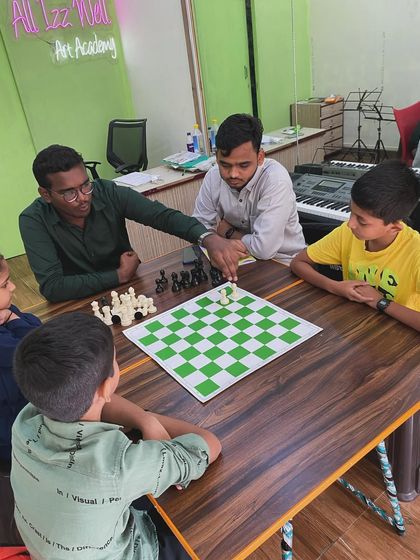 Our instructors explaining a key chess concept to a group of eager students. We maintain small batch sizes to ensure every child's questions are answered and their progress is monitored.