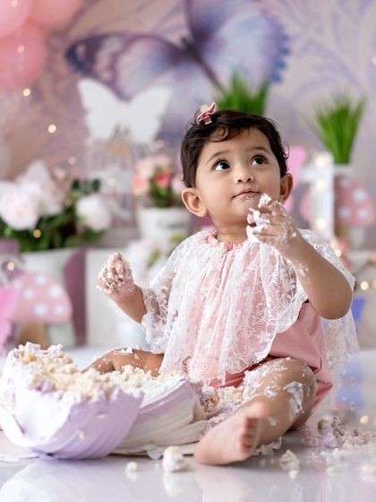 A duplicate of the messy, happy butterfly cake smash.