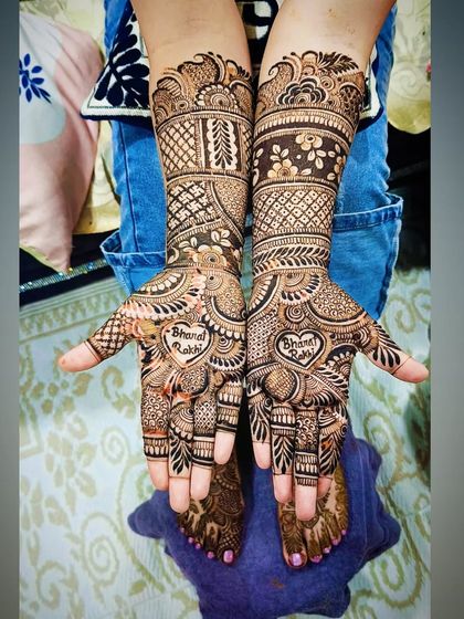 A view of the 'Bharat Rakhi' design that also shows the client's feet.