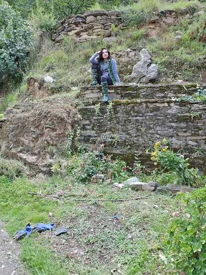 Taking a moment to rest on a stone wall in the orchard. This is my happy place, where I can just sit, breathe, and be.