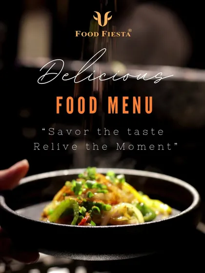 Crafting memorable experiences with a delicious food menu. This promotional image captures a beautifully plated dish, inviting you to "Savor the taste, Relive the Moment".