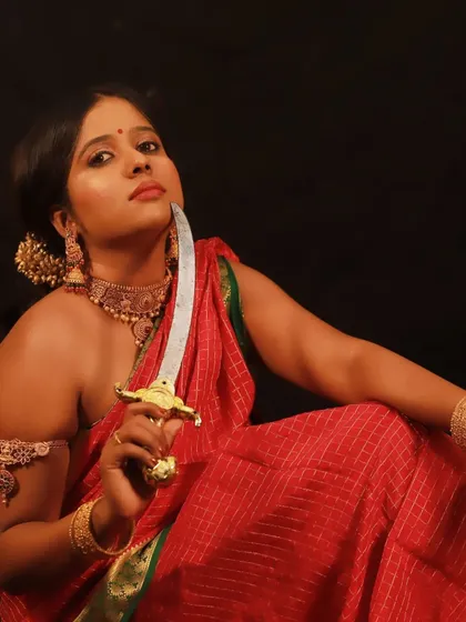 A powerful pose from the concept shoot, showing the versatility of the makeup for different moods and themes.