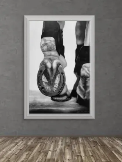 A mock-up showing how 'Vigor' would look framed and displayed in a home setting. It helps visualize the artwork's scale and impact on a wall.