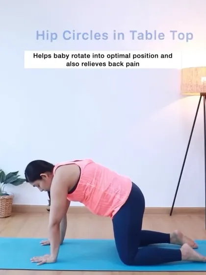 Gentle hip circles on all fours can mobilize the pelvis and encourage your baby to move into an ideal birthing position.