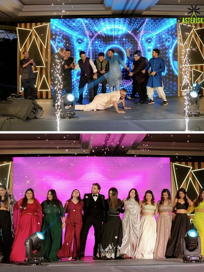 From the boys' team doing pushups on stage to the bride's squad posing for a group photo, the Sangeet is all about fun, friendly competition and making memories.