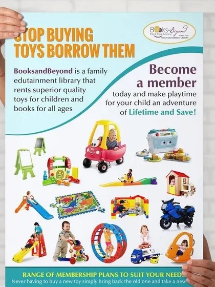 Why buy when you can borrow? This poster illustrates the core benefit of our library: access to an enormous range of quality toys and books without the high cost and clutter of ownership. Make playtime an adventure of a lifetime for your child.
