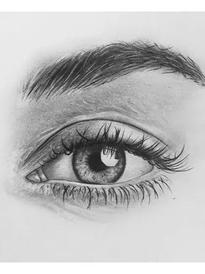 A detailed and realistic pencil sketch of a human eye. This is a practice study I did to hone my skills in capturing fine details like eyelashes and reflections.