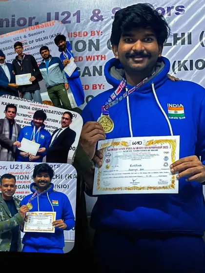 Congratulations to me and Navraj for our success at the Delhi State Karate Championship 2025. I secured the gold medal, and Navraj brought home the bronze. We are proud of our team's performance.