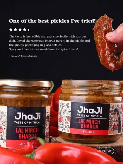 A collection of glowing reviews for our Lal Mirch Bharua Achar, with customers calling it their favourite and a must-try for its authentic, dadi-nani style taste.