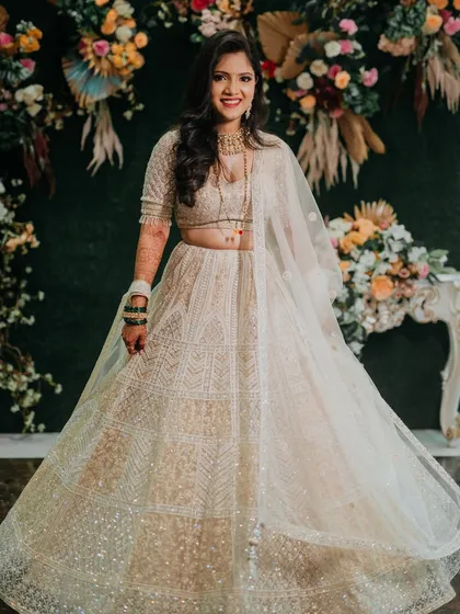 Another stunning full-length shot of Sejal, showcasing her complete reception look from head to toe.