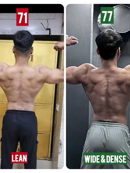 From 71kg to 77kg of solid muscle. This back transformation showcases the science of lean bulking. We increased muscle density and width by focusing on key principles like time-under-tension and optimized protein intake, achieving a V-tapered physique without adding unnecessary fat.