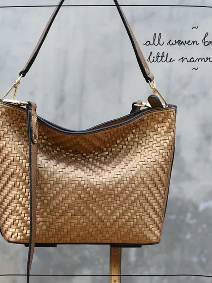 The beauty of our signature woven leather really shines in this All Woven Bronze Little Namrata. The metallic finish catches the light beautifully, adding a touch of glamour while the hand-weaving gives it a rich, unique texture.