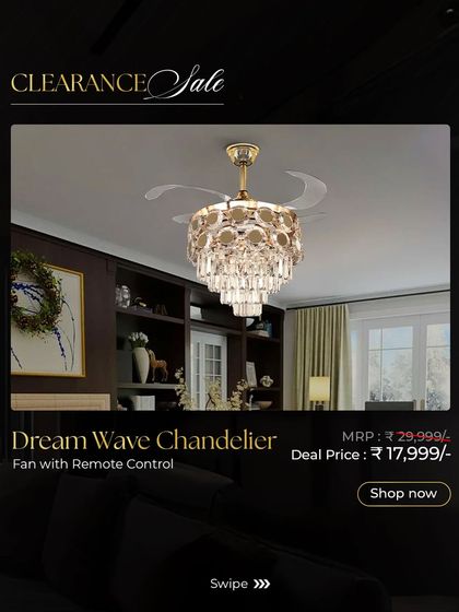 The Dream Wave Chandelier Fan features a beautiful crystal design and remote-controlled operation. It's a fantastic way to add a touch of glamour and comfort to your living space.