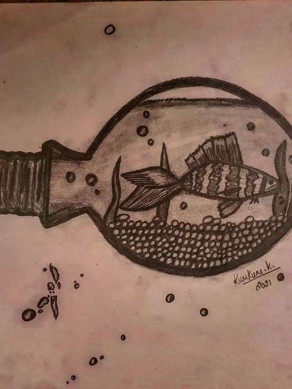 A creative sketch of a fish inside a lightbulb, a surreal idea from my sketchbook.