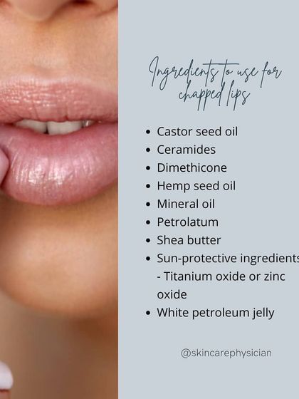 Look for healing and protective ingredients in your lip balm. Castor seed oil, ceramides, shea butter, and petrolatum are excellent for restoring moisture and protecting the delicate skin on your lips.