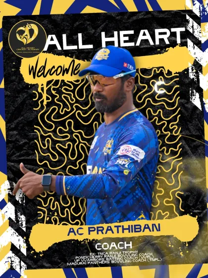 We welcome coach AC Prathiban. A former Ranji player and current batting coach for UP Warriorz, he brings a blend of high-level experience and clarity to his coaching.