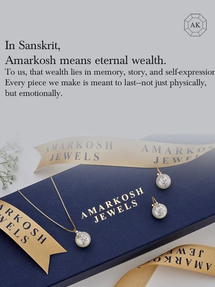 In Sanskrit, Amarkosh means 'eternal wealth'. To us, that wealth lies in memory, story, and self-expression. This image, showing our classic diamond studs and necklace, represents our promise: every piece we make is meant to last, not just physically, but emotionally.