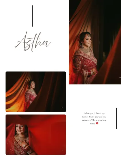 A collage of the bride, showcasing her from different angles, including a beautiful shot壓力 her under the red veil.