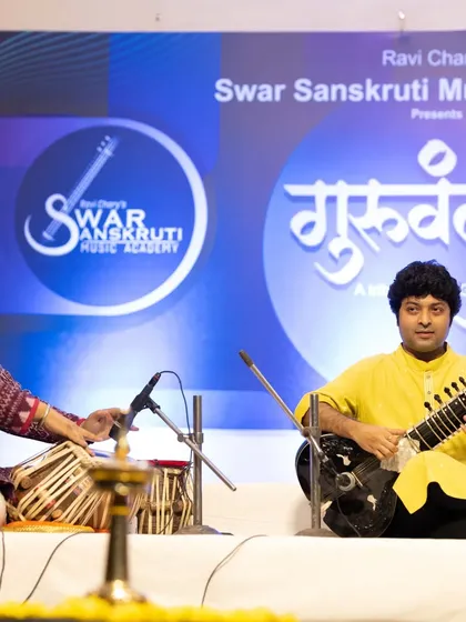 Performing at Guruvandan 2024, an event by Swar Sanskruti Music Academy. Accompanying a fellow artist at this tribute to our gurus was a deeply meaningful experience.