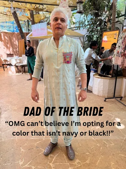 Getting the dad of the bride to experiment with color is always a win. He looks fantastic in this light-colored kurta, a refreshing change from the usual navy or black.