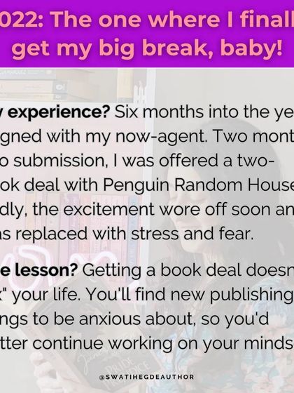 A lesson from 2022, the year I got my big break. Getting a book deal doesn't "fix" your life. You'll find new things to be anxious about, so you have to keep working on your mindset.