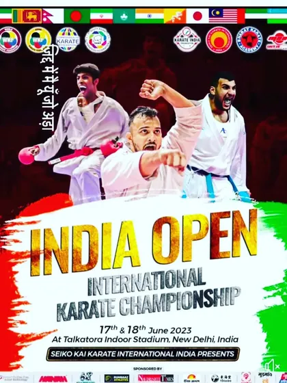 The official poster for the India Open International Karate Championship, an event we proudly prepare our students for.