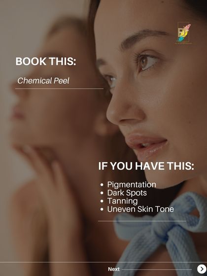 For concerns like pigmentation, dark spots from sun exposure, tanning, and an overall uneven skin tone, a Chemical Peel is a highly effective solution. It exfoliates the top layers of skin, helping to lift away discoloration and reveal a brighter, more even complexion.
