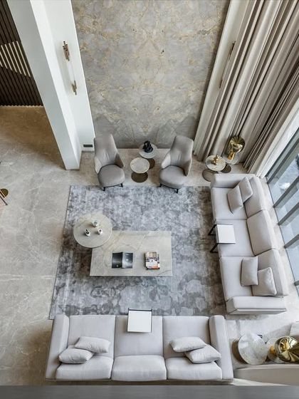 A top-down view of the living area in the Silhouette project, featured for its masterful blend of privacy and artistry.