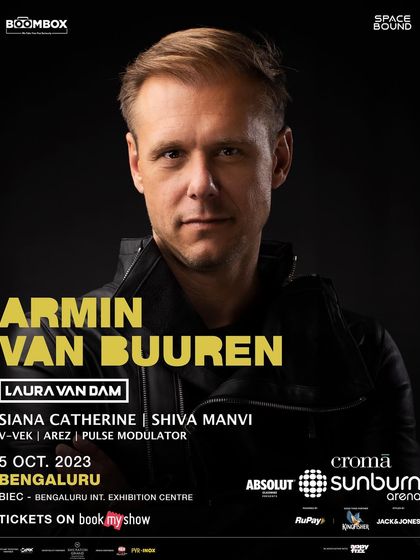 The official lineup poster for the Armin van Buuren show, showcasing the main act and the talented supporting artists.
