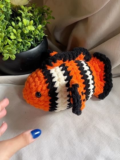 A final look at our colorful clownfish plushie. Each one is handcrafted, so no two are exactly alike.