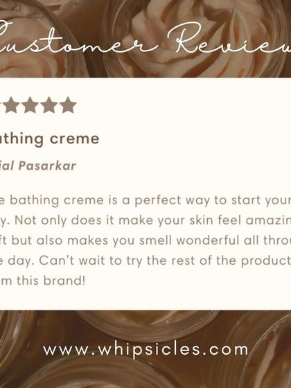 A glowing review for our whipped bathing crème. We love hearing that our products make your skin feel amazing and soft all day long.