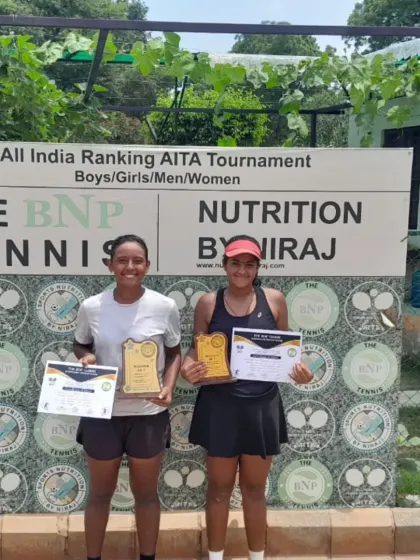 A collection celebrating Paavani Bisht's major victories, including her first All India CS U18 title and her success at the Tennis Premier League Delhi Masters.
