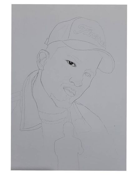 Progress shots of my Vivian 'Divine' Fernandes portrait, showing the layering of charcoal to create the mood and likeness.